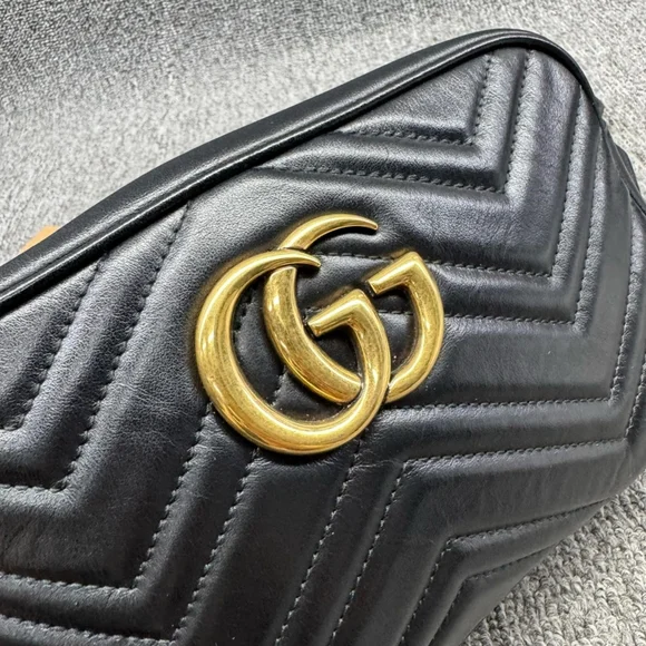 100% Authentic GUCCI GG Marmont Black Leather Shoulder Bag 800-121724 - Picture 4 of 14